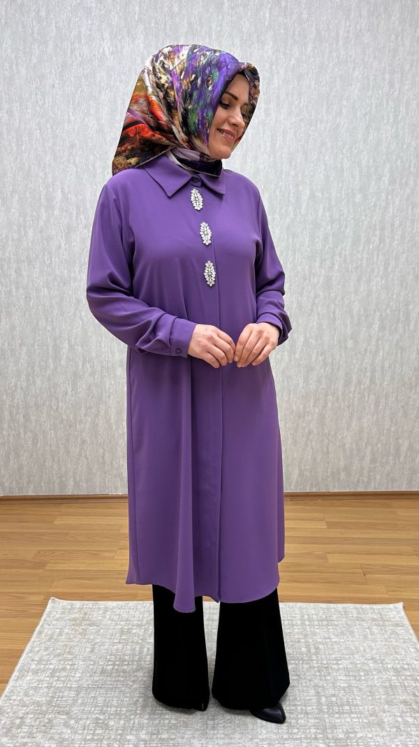 Taş Detaylı Lila Tunik - Görsel 4