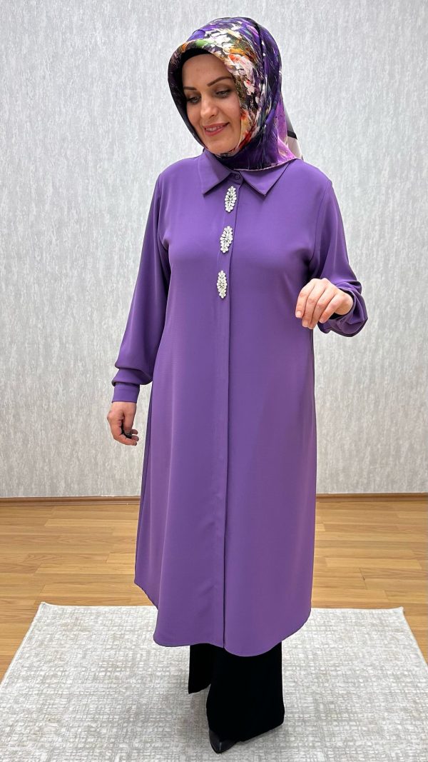 Taş Detaylı Lila Tunik - Görsel 3