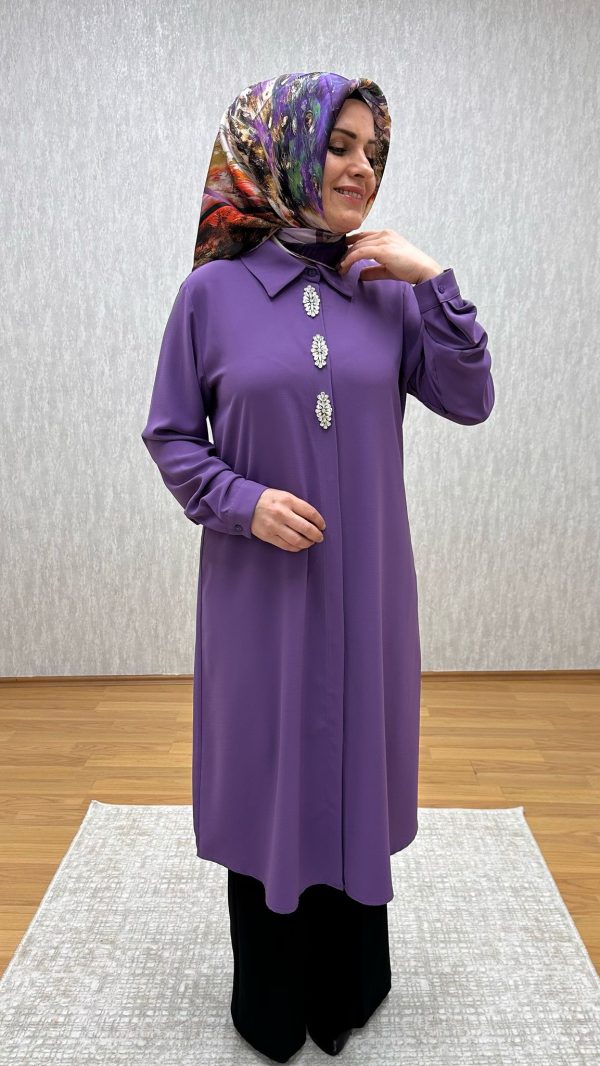 Taş Detaylı Lila Tunik - Görsel 2