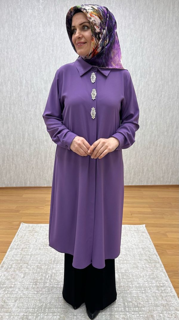 Taş Detaylı Lila Tunik