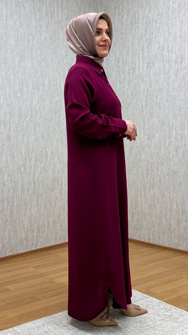 Süs Düğmeli Fuşya Tam Boy Tunik - Görsel 2