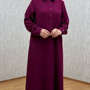 Süs Düğmeli Fuşya Tam Boy Tunik