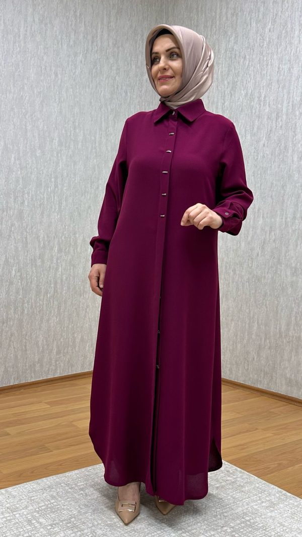 Süs Düğmeli Fuşya Tam Boy Tunik - Görsel 3