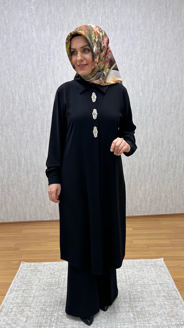Taş Detaylı Siyah Tunik - Görsel 3