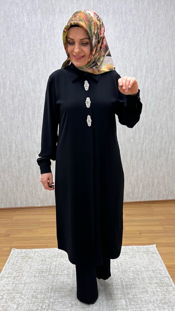 Taş Detaylı Siyah Tunik - Görsel 2