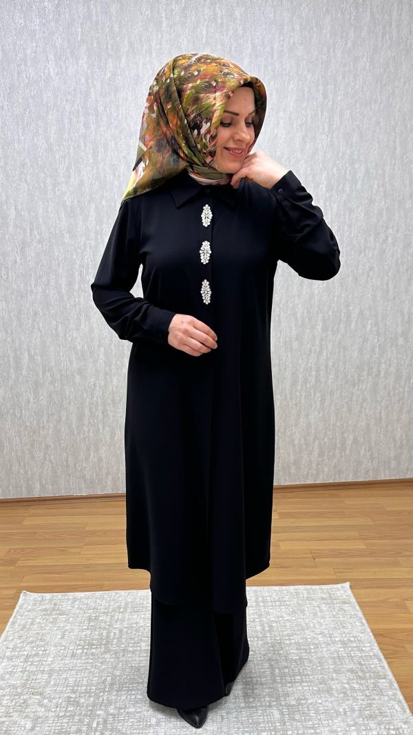Taş Detaylı Siyah Tunik