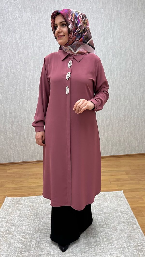 Taş detaylı Gül Kurusu Tunik