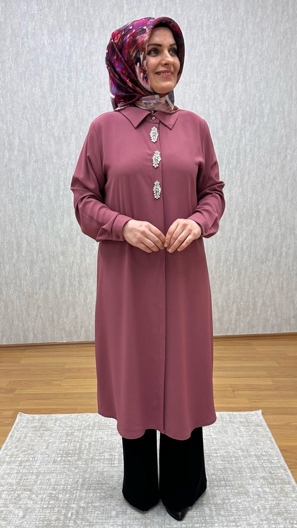 Taş detaylı Gül Kurusu Tunik - Görsel 2