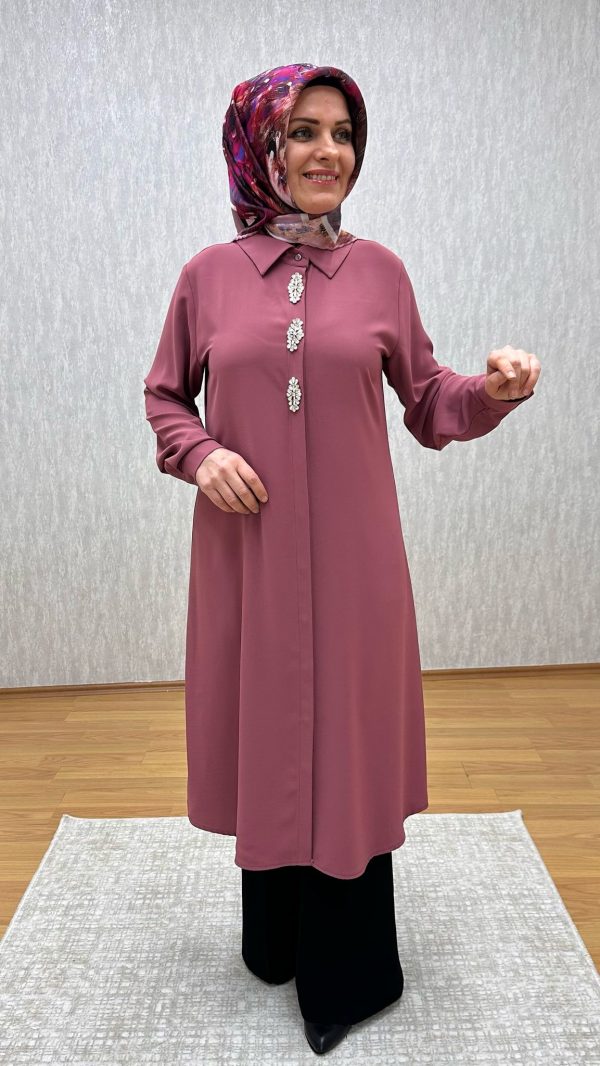 Taş detaylı Gül Kurusu Tunik - Görsel 4