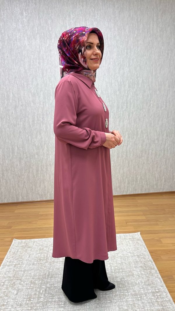 Taş detaylı Gül Kurusu Tunik - Görsel 3