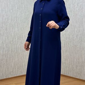 süs düğmeli lacivert tam boy tunik