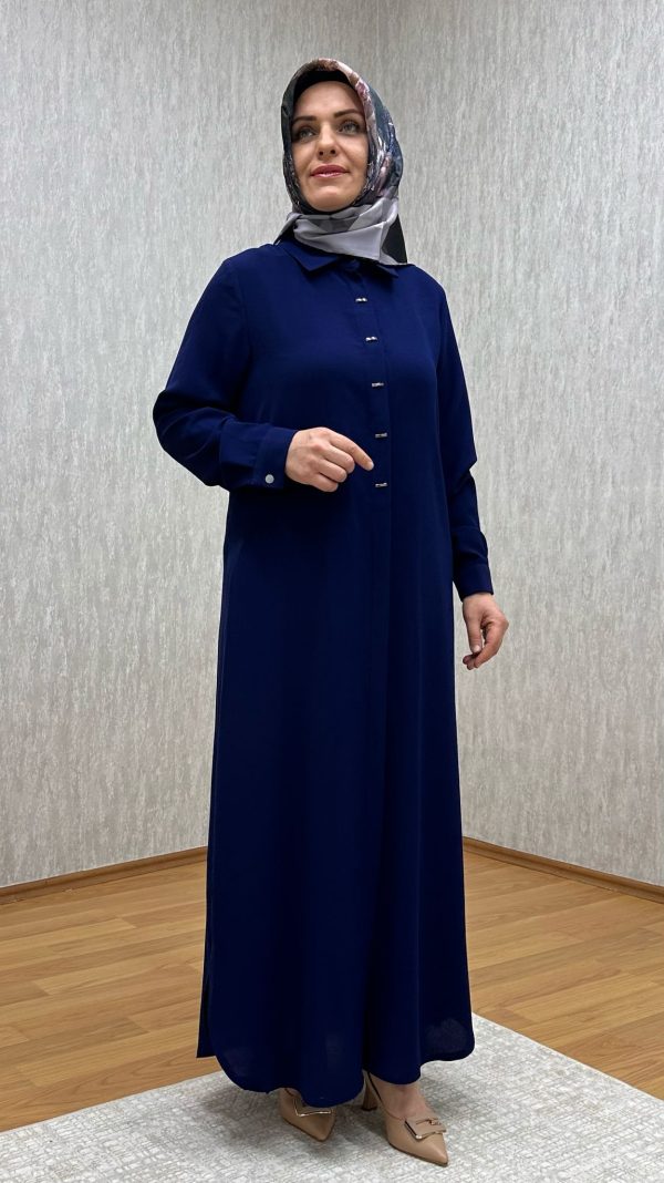 süs düğmeli lacivert tam boy tunik - Görsel 2