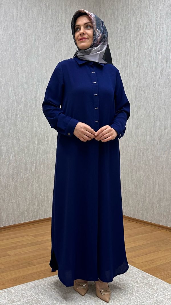 süs düğmeli lacivert tam boy tunik - Görsel 4