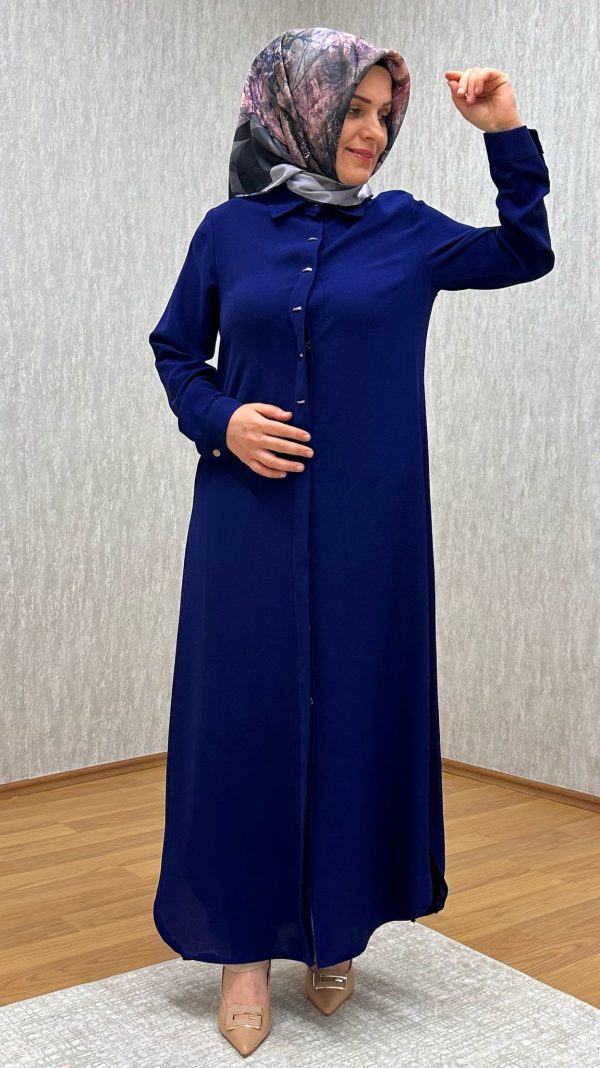 süs düğmeli lacivert tam boy tunik - Görsel 5