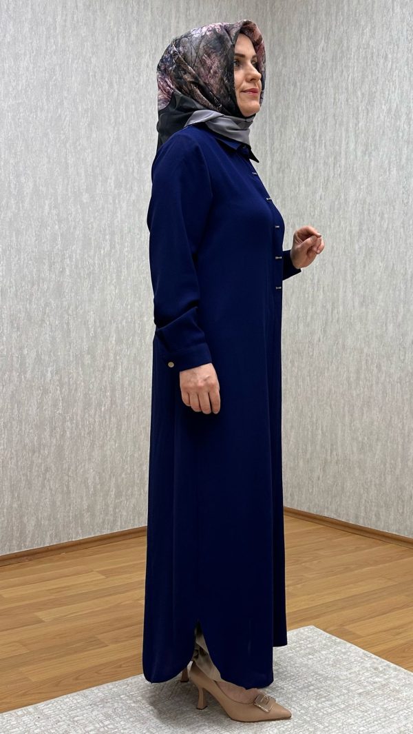 süs düğmeli lacivert tam boy tunik - Görsel 6