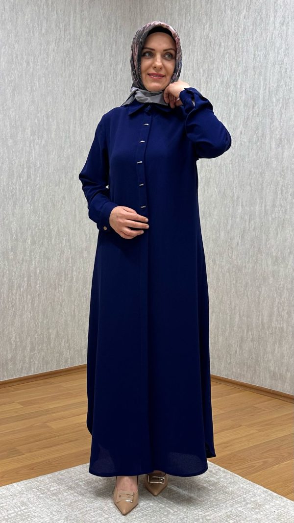 süs düğmeli lacivert tam boy tunik - Görsel 7