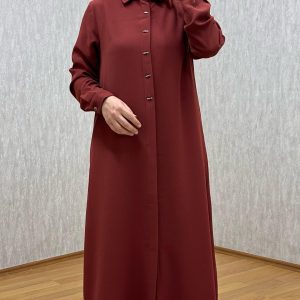 süs düğmeli kiremit tam boy tunik