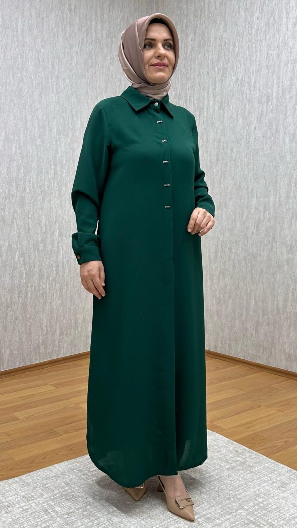 süs düğmeli zümrüt tam boy tunik - Görsel 2
