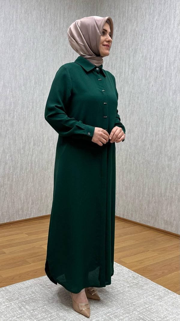 süs düğmeli zümrüt tam boy tunik - Görsel 5