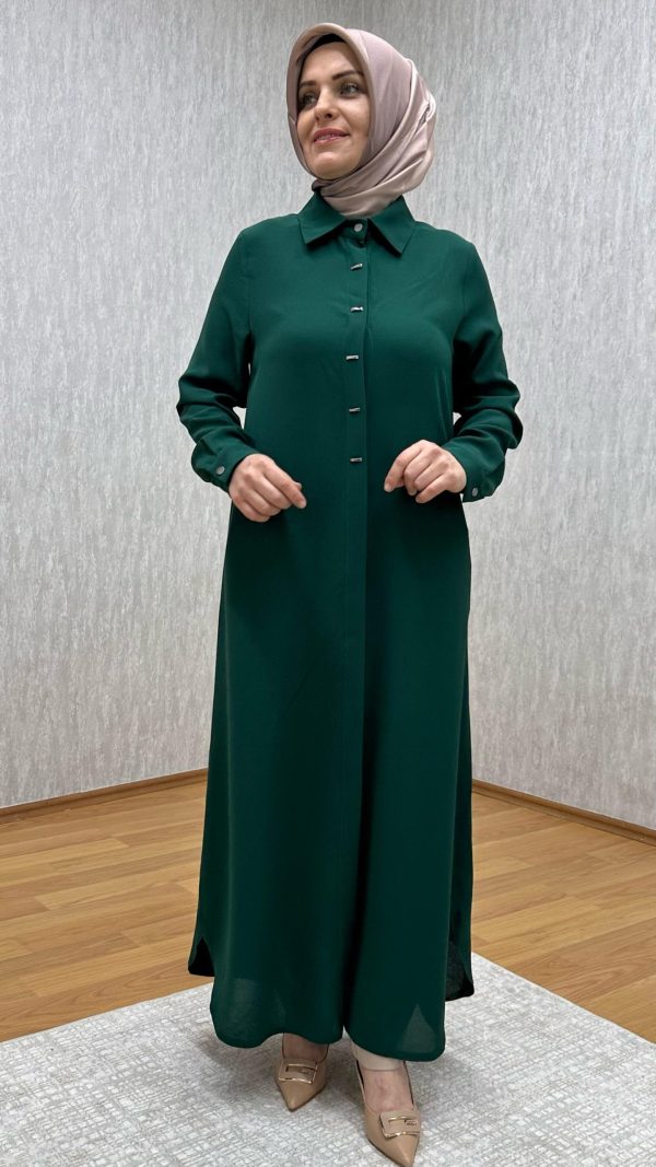 süs düğmeli zümrüt tam boy tunik