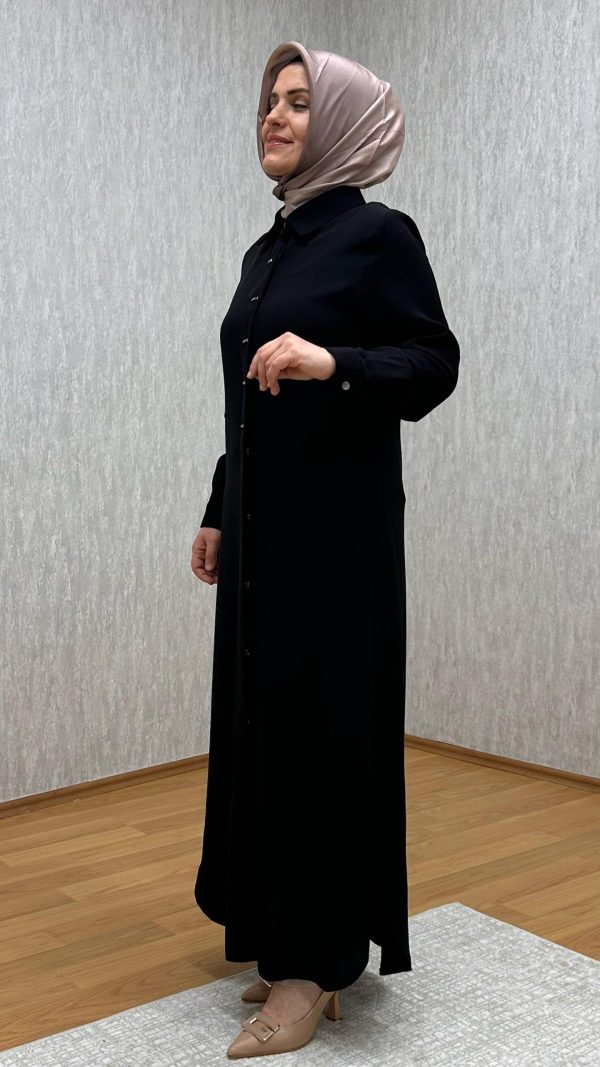 süs düğmeli siyah tam boy tunik - Görsel 2