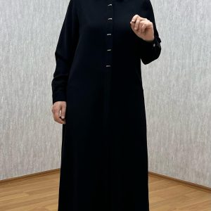 süs düğmeli siyah tam boy tunik