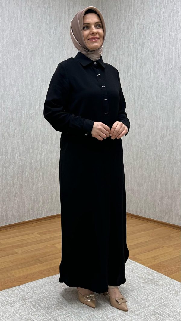 süs düğmeli siyah tam boy tunik - Görsel 5