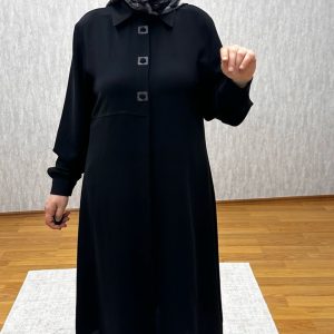 düğme detaylı siyah tunik