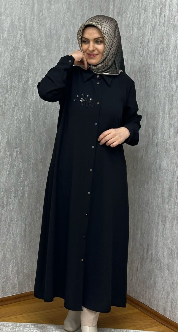 taş detaylı siyah uzun tunik
