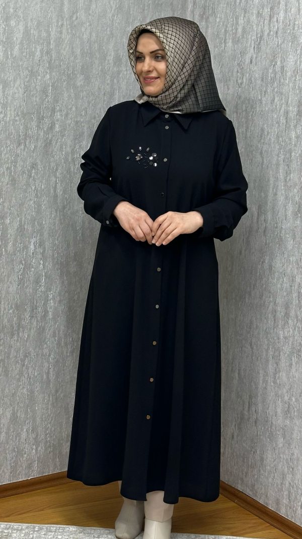taş detaylı siyah uzun tunik - Görsel 2