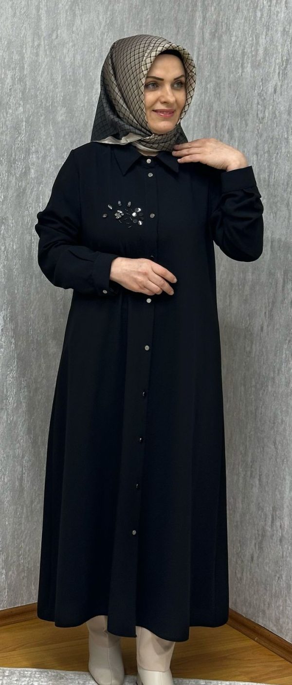 taş detaylı siyah uzun tunik - Görsel 3