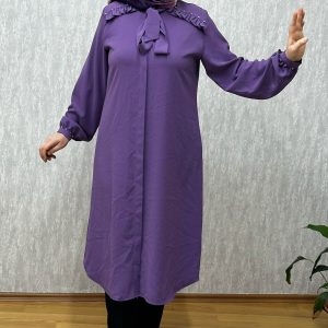 YAKA VE FIRFIR DETAYLI LİLA TUNİK