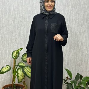 leopar detaylı siyah pantolonlu takım