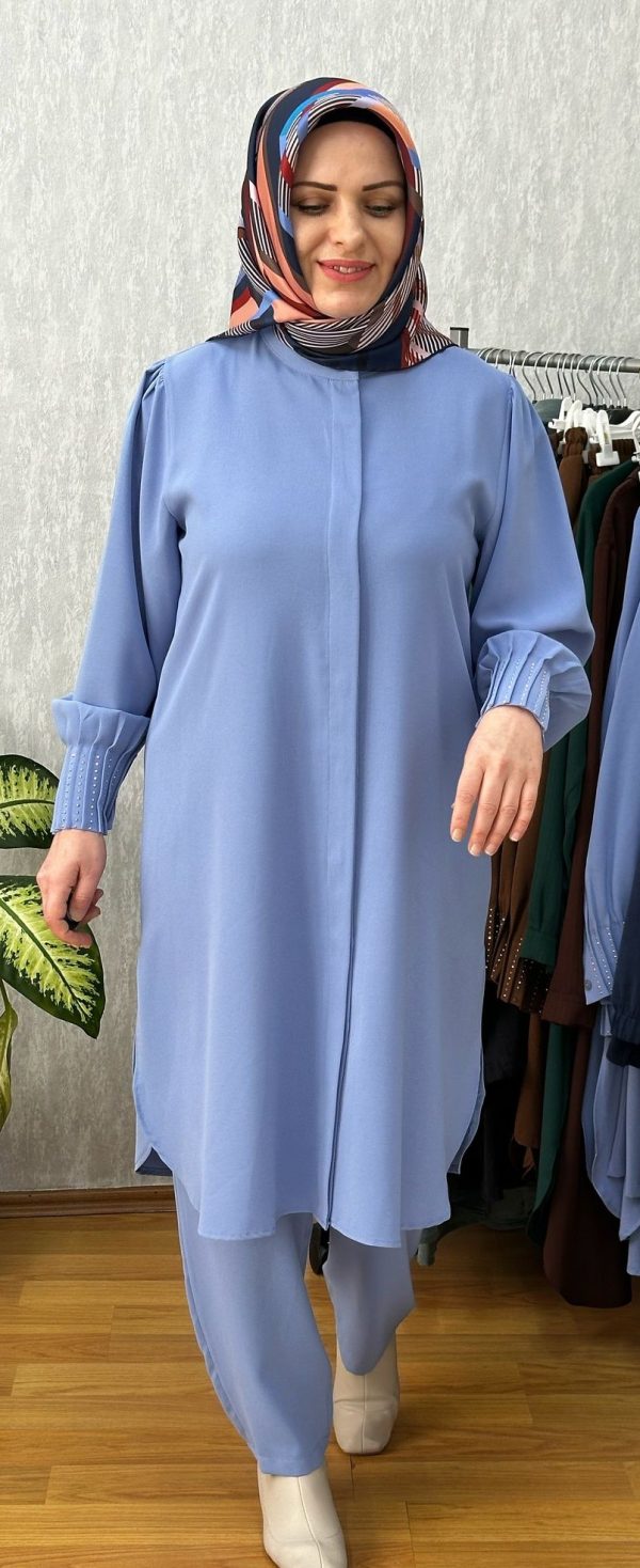 bebe mavisi krep pantolonlu takım - Görsel 4