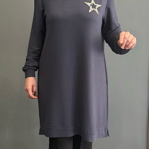 taşlı yıldızlı füme tunik