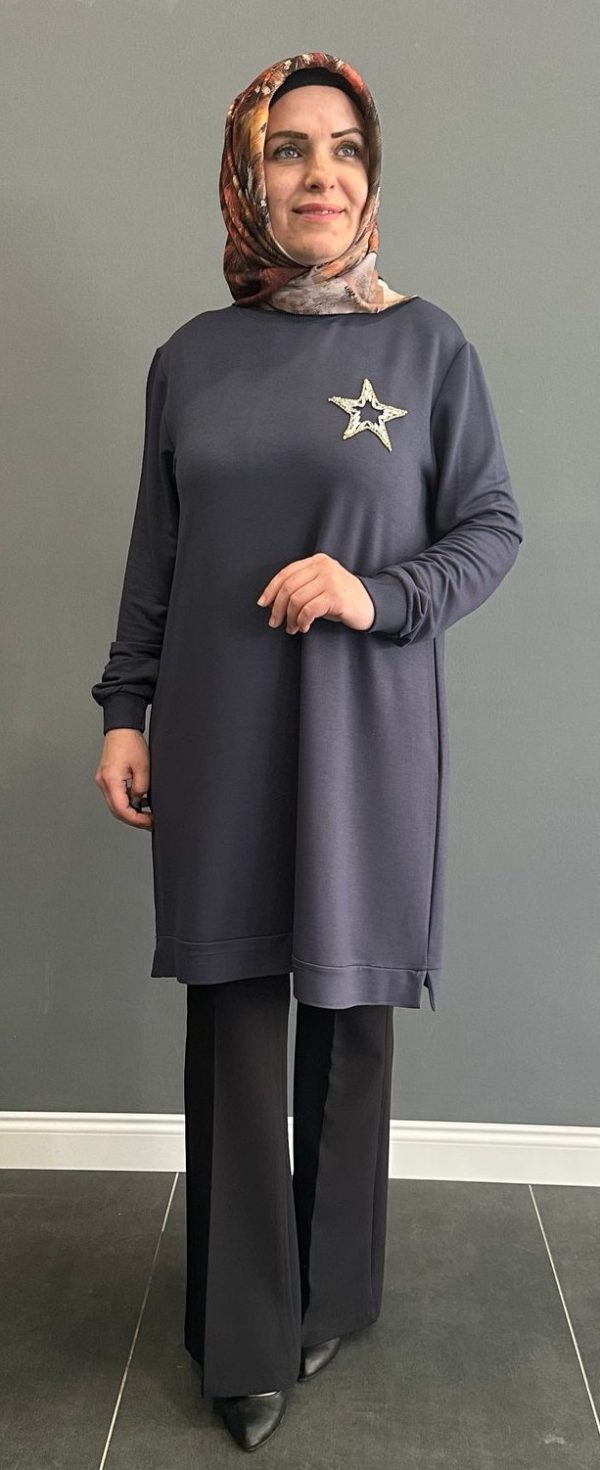 taşlı yıldızlı füme tunik - Görsel 3