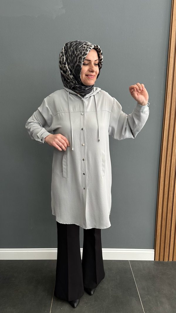 Kapişonlu gri tunik - Görsel 2