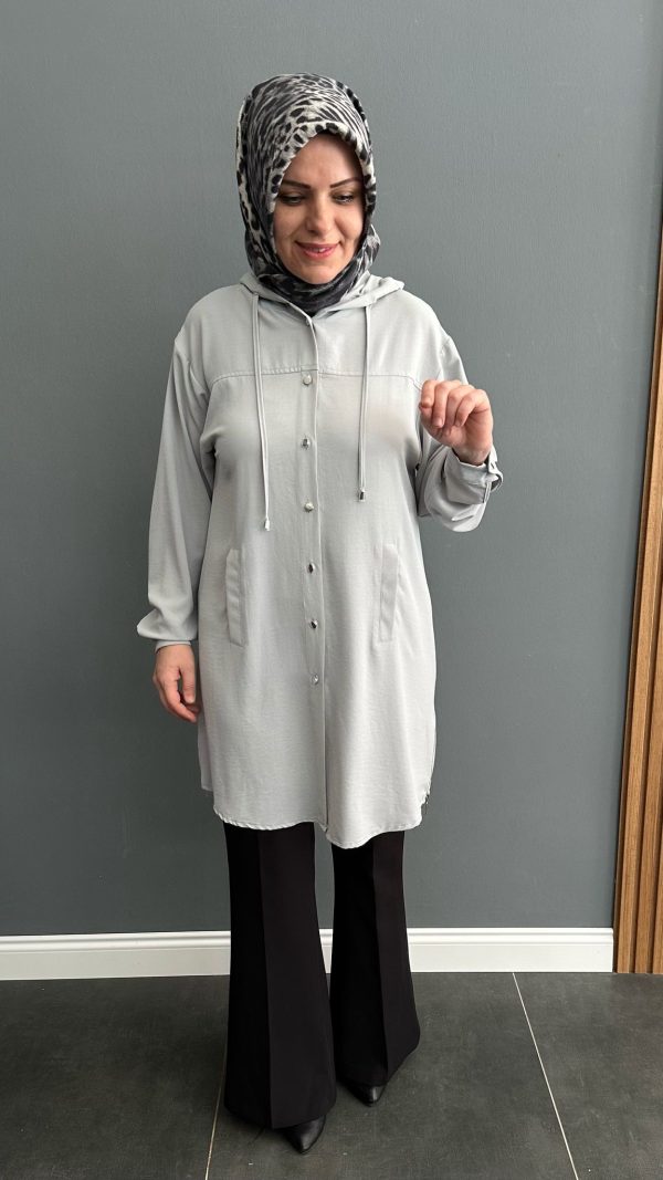 Kapişonlu gri tunik - Görsel 4