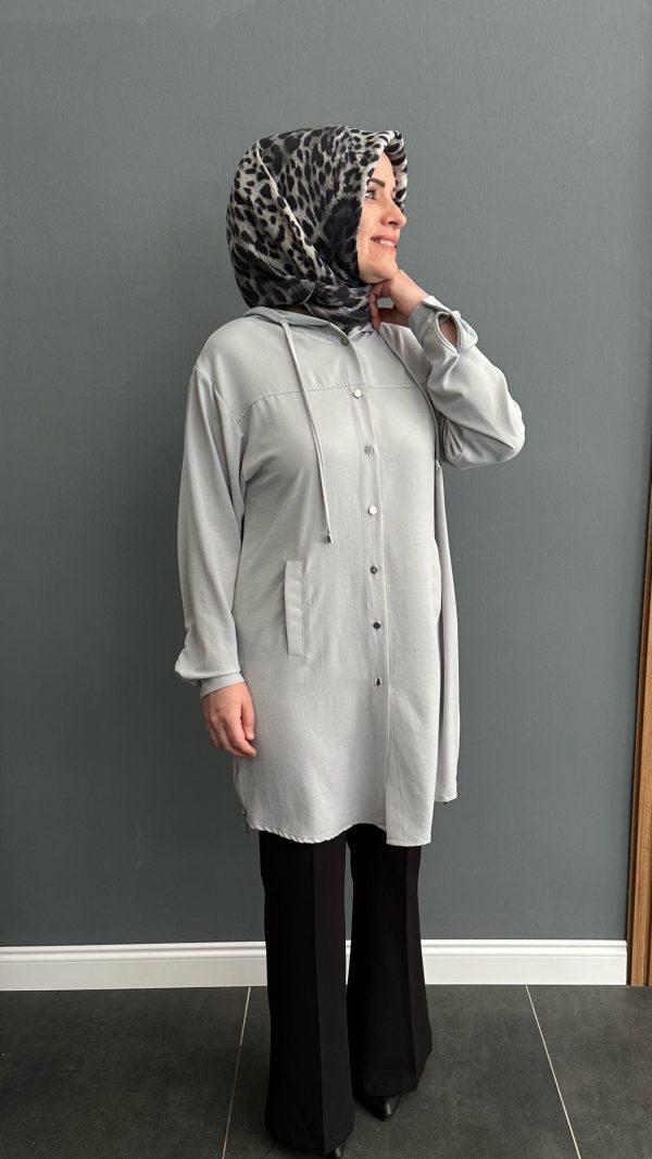 Kapişonlu gri tunik - Görsel 5