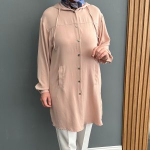 kapişonlu pudra rengi tunik