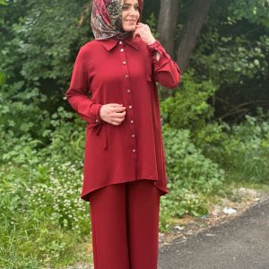 Koyu kiremit krep ikili takım