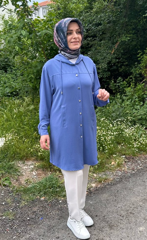Kapişonlu Mavi Tunik - Görsel 2