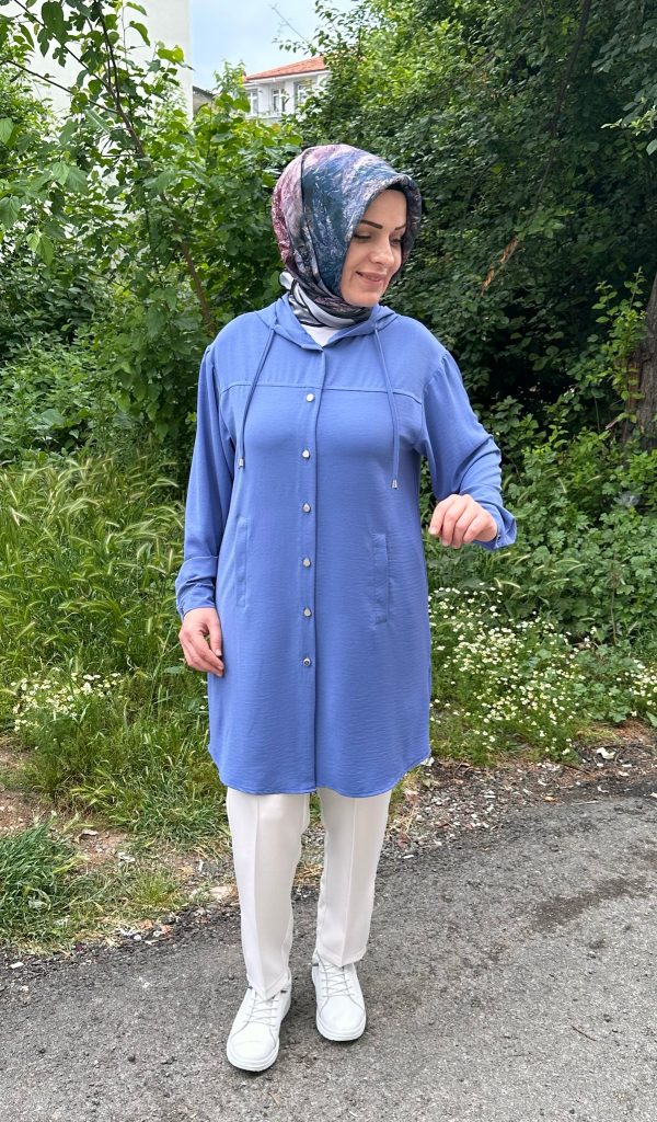 Kapişonlu Mavi Tunik - Görsel 4