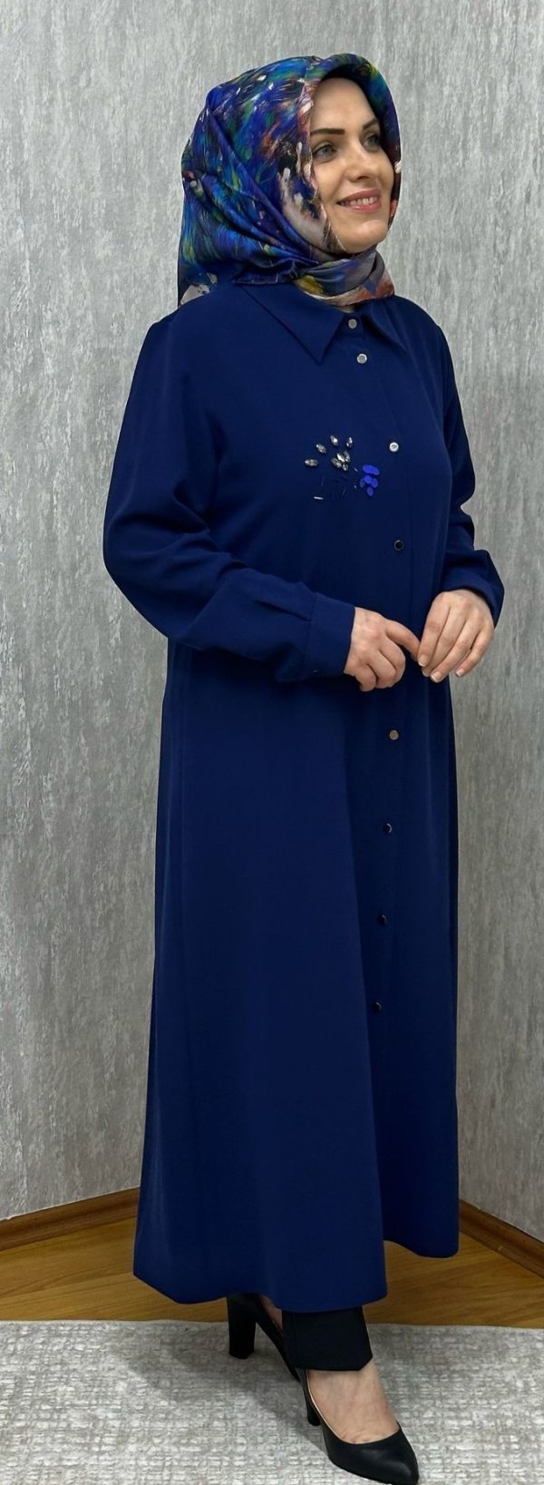 taş detaylı lacivert uzun tunik - Görsel 4