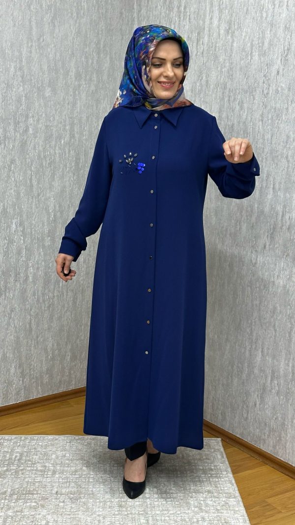 taş detaylı lacivert uzun tunik - Görsel 3