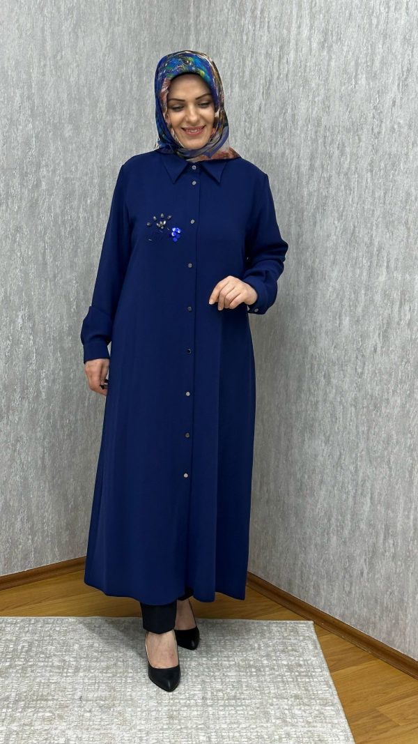 taş detaylı lacivert uzun tunik - Görsel 2