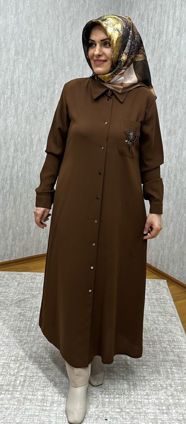 taş detaylı kahverengi uzun tuik - Görsel 2
