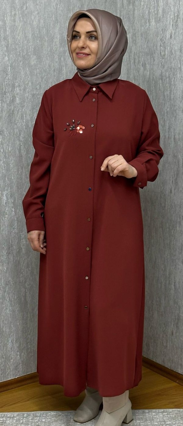 taş detaylı kiremit uzun tunik