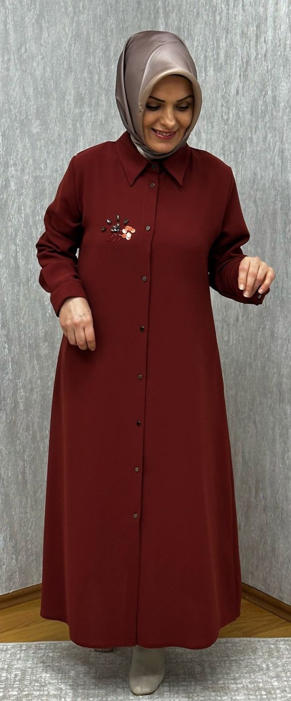 taş detaylı kiremit uzun tunik - Görsel 3