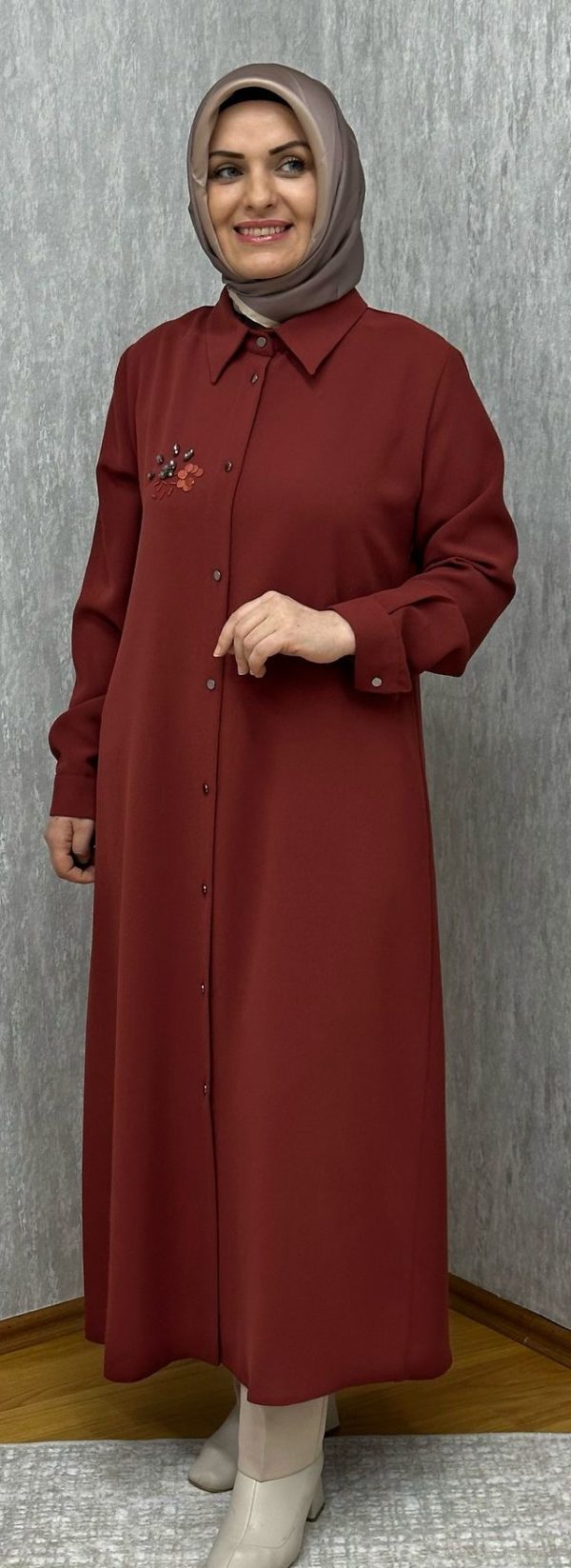 taş detaylı kiremit uzun tunik - Görsel 5